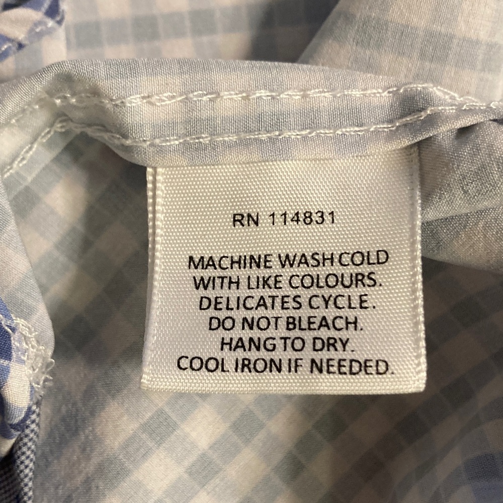 Construct Blue and White Gingham Mens Shirt Size 17/34-35 Slim Fit 4 Way Stretch - Picture 6 of 10